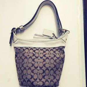 Coach signature white and tan bucket purse